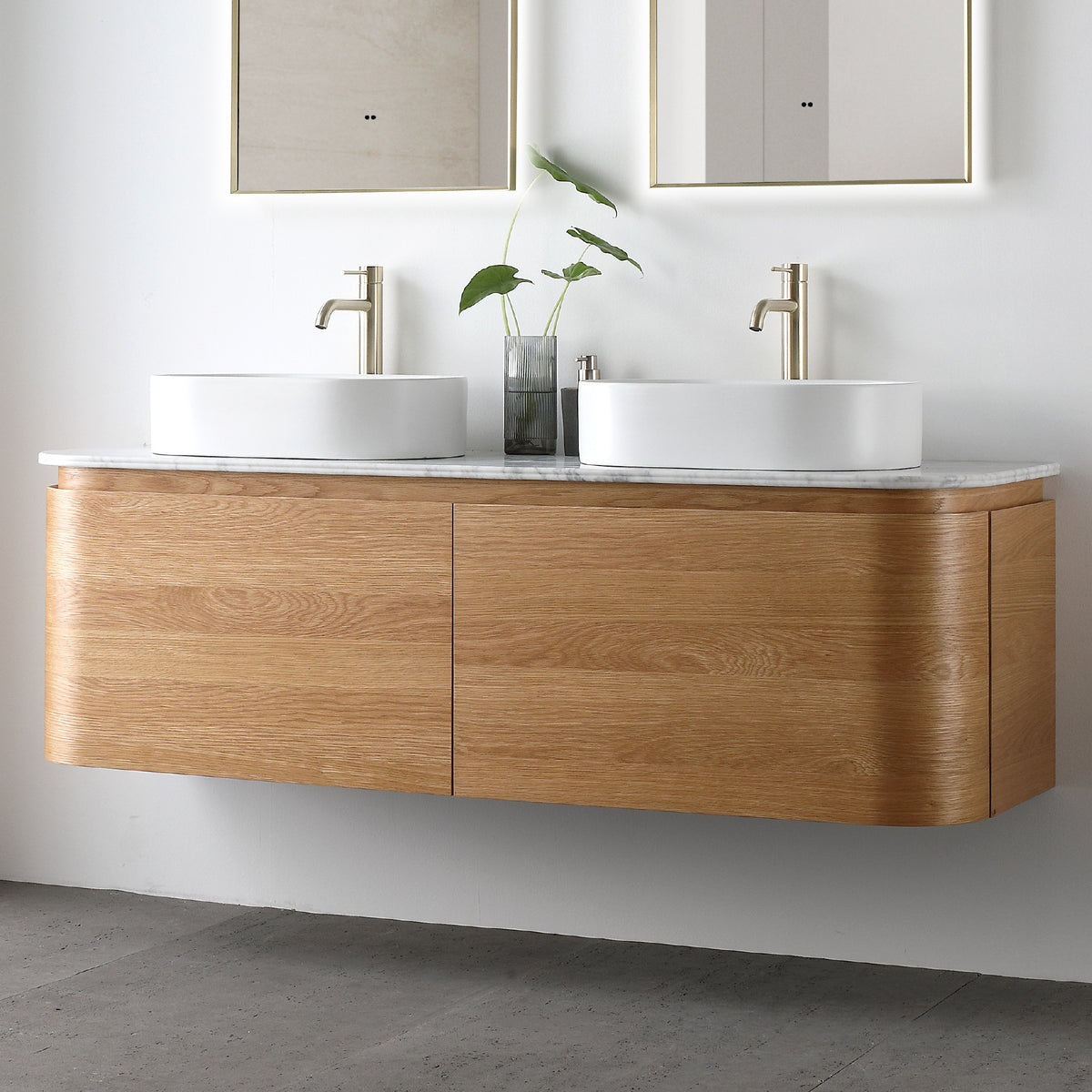 Halo 1500mm Curved Wall Hung Bathroom Vanity Timber Veneer Vanities Arova