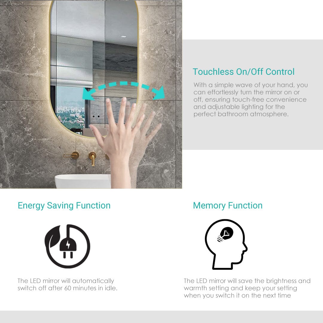 Halo Frameless Oval Led Bathroom Mirror Anti-Fog Dimmable LED Mirror Arova