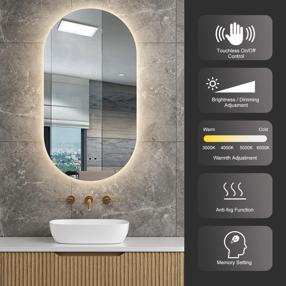 Halo Gold Frame Oval Led Bathroom Mirror Anti-Fog Dimmable LED Mirror Arova