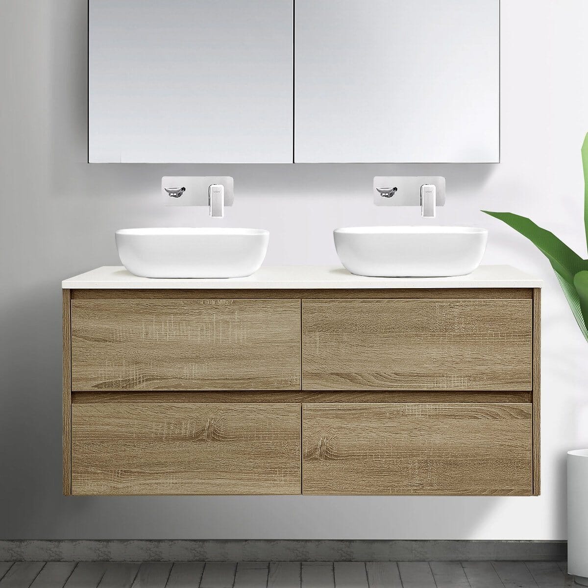 KRIS 1200mm Oak Timber Wall Hung Double Vanity + Luxe Stone Top AROVA