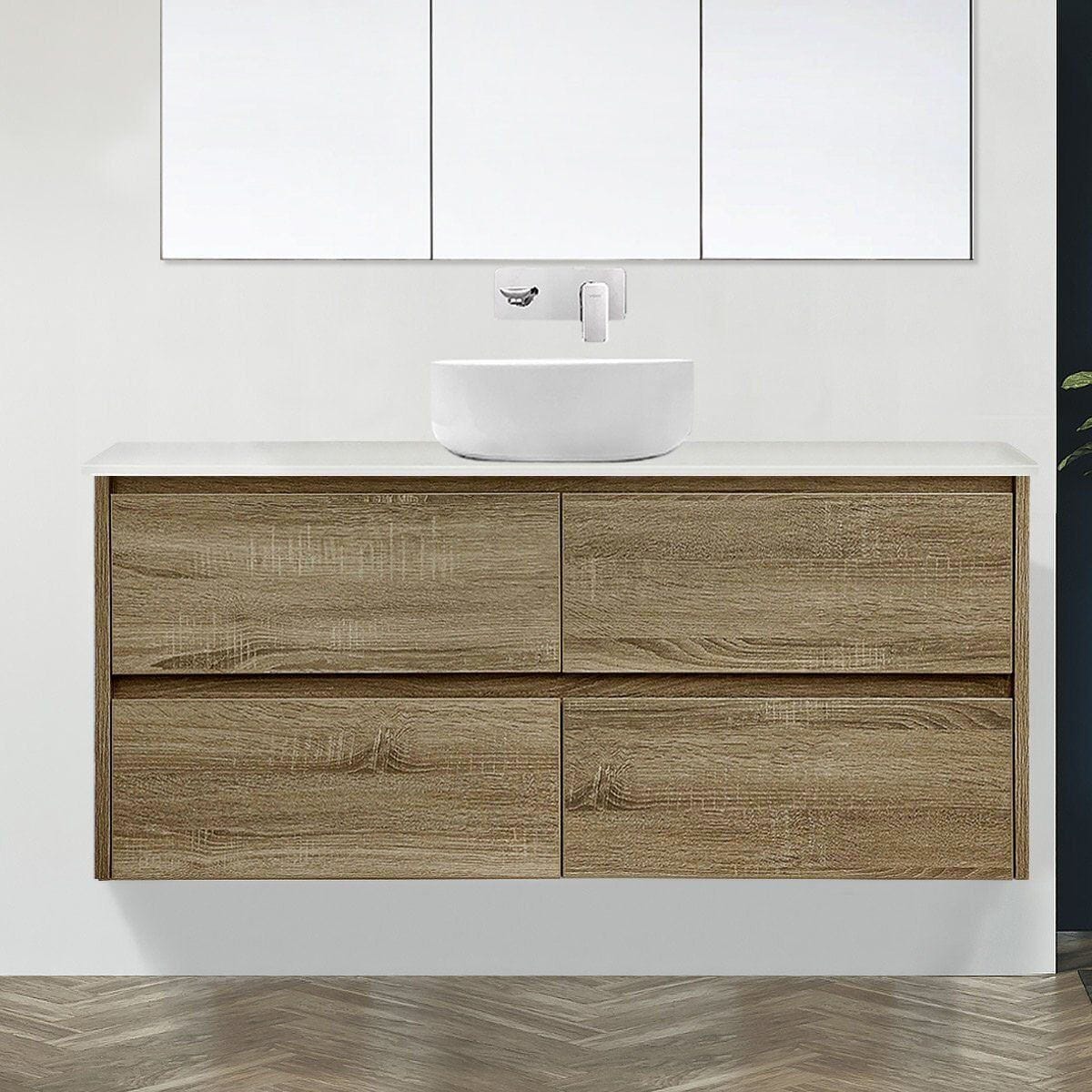 KRIS 1500mm Oak Timber Wall Hung Vanity + Bliss Stone Top AROVA
