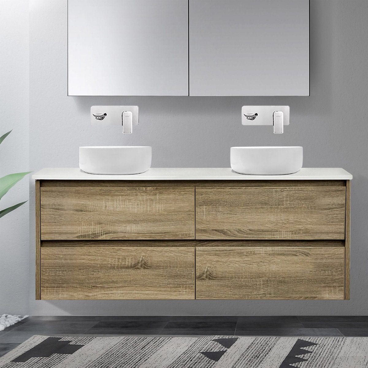 KRIS 1500mm Oak Timber Wall Hung Vanity + Luxe Stone Top AROVA
