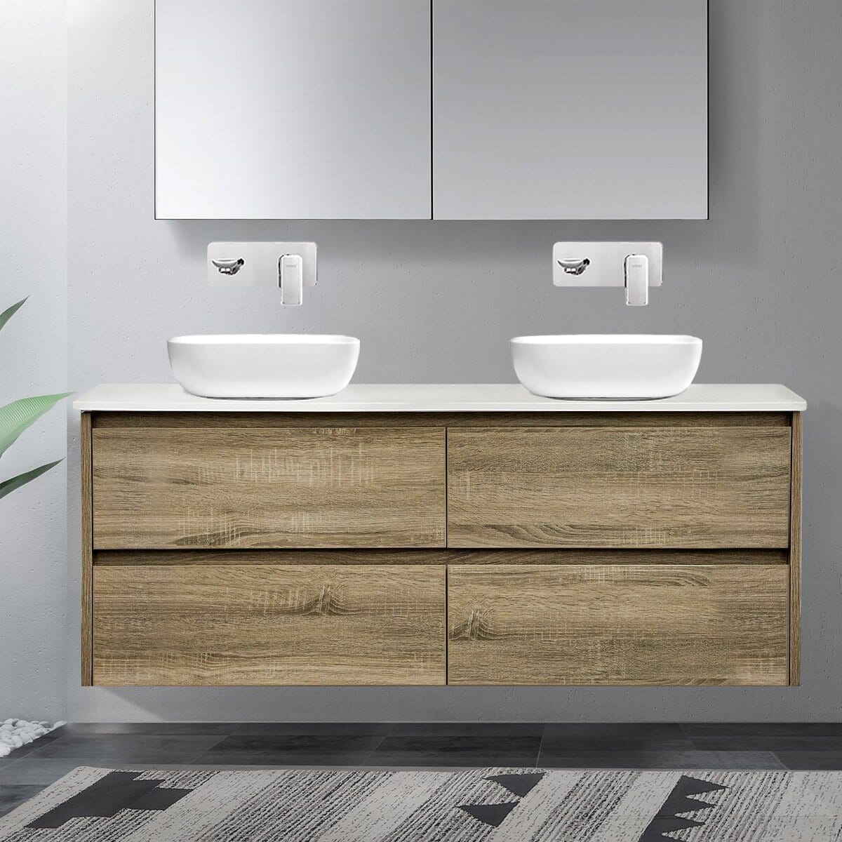 KRIS 1500mm Oak Timber Wall Hung Vanity + Luxe Stone Top AROVA