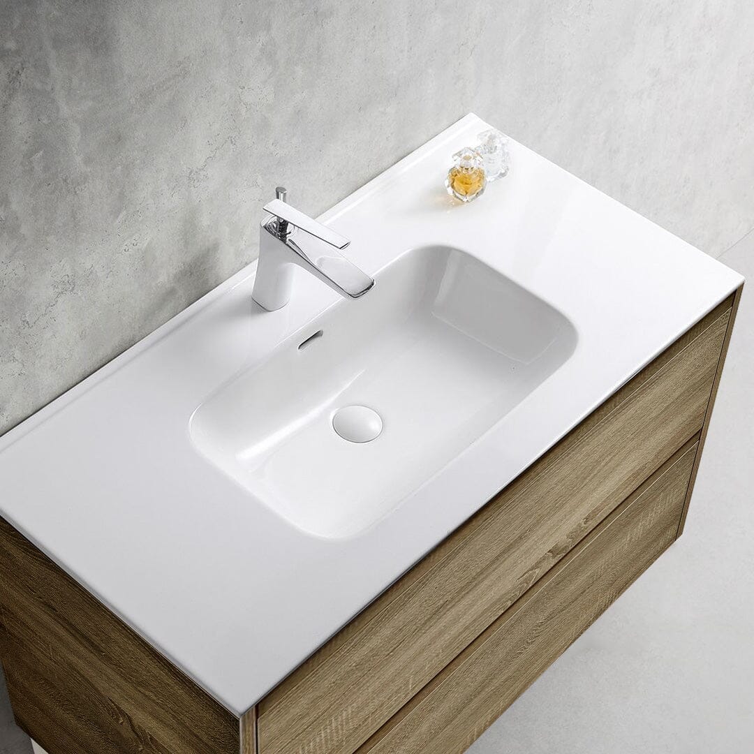 KRIS 900mm Oak Wall Hung Vanity + Ceramic Top Arova