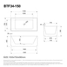 KYLA 1500mm V-Groove Fluted Square Back To Wall Free Standing Bathtub Gloss White Baths AROVA
