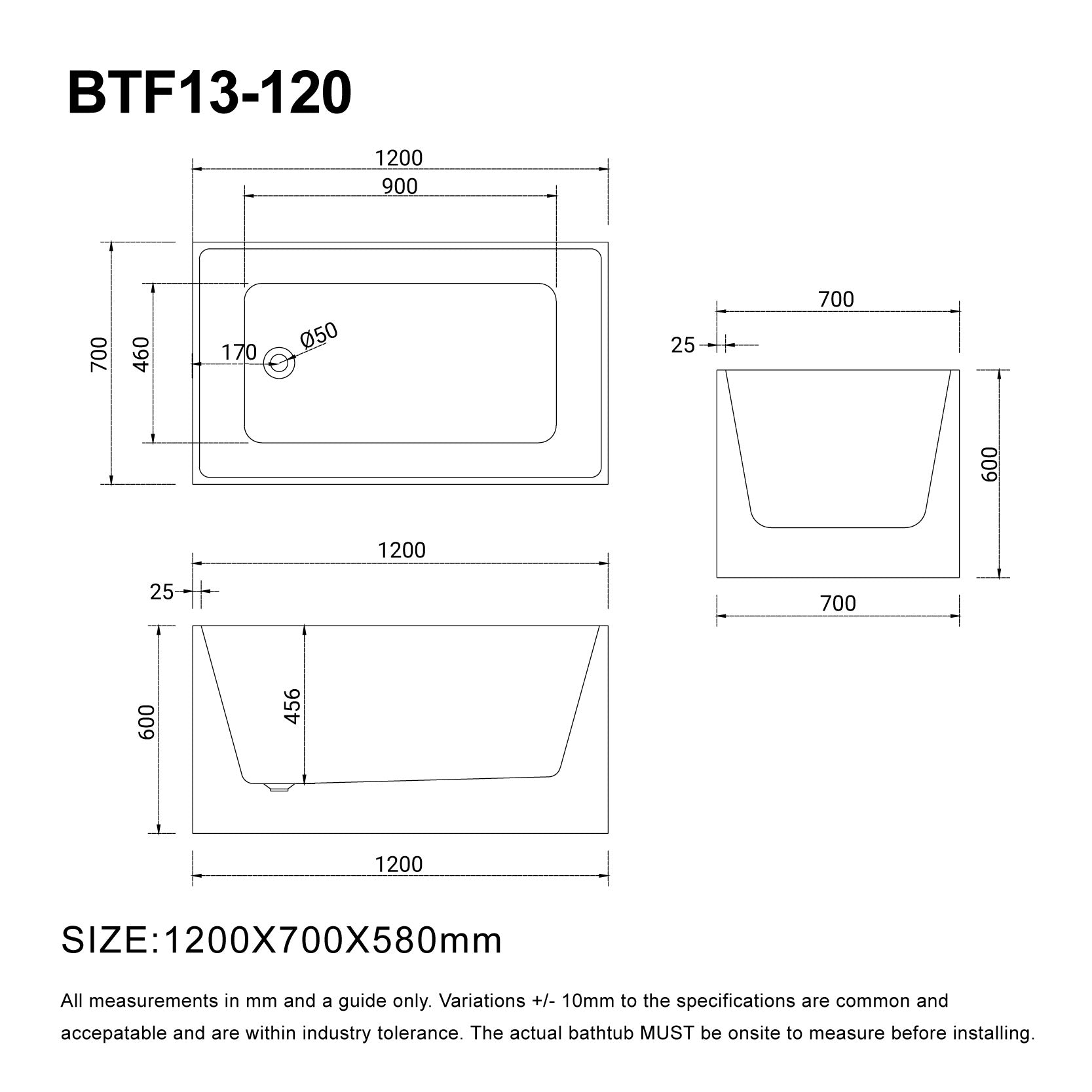 LEX 1200mm Multi Fit Rectangular Freestanding Bath Gloss White Baths AROVA