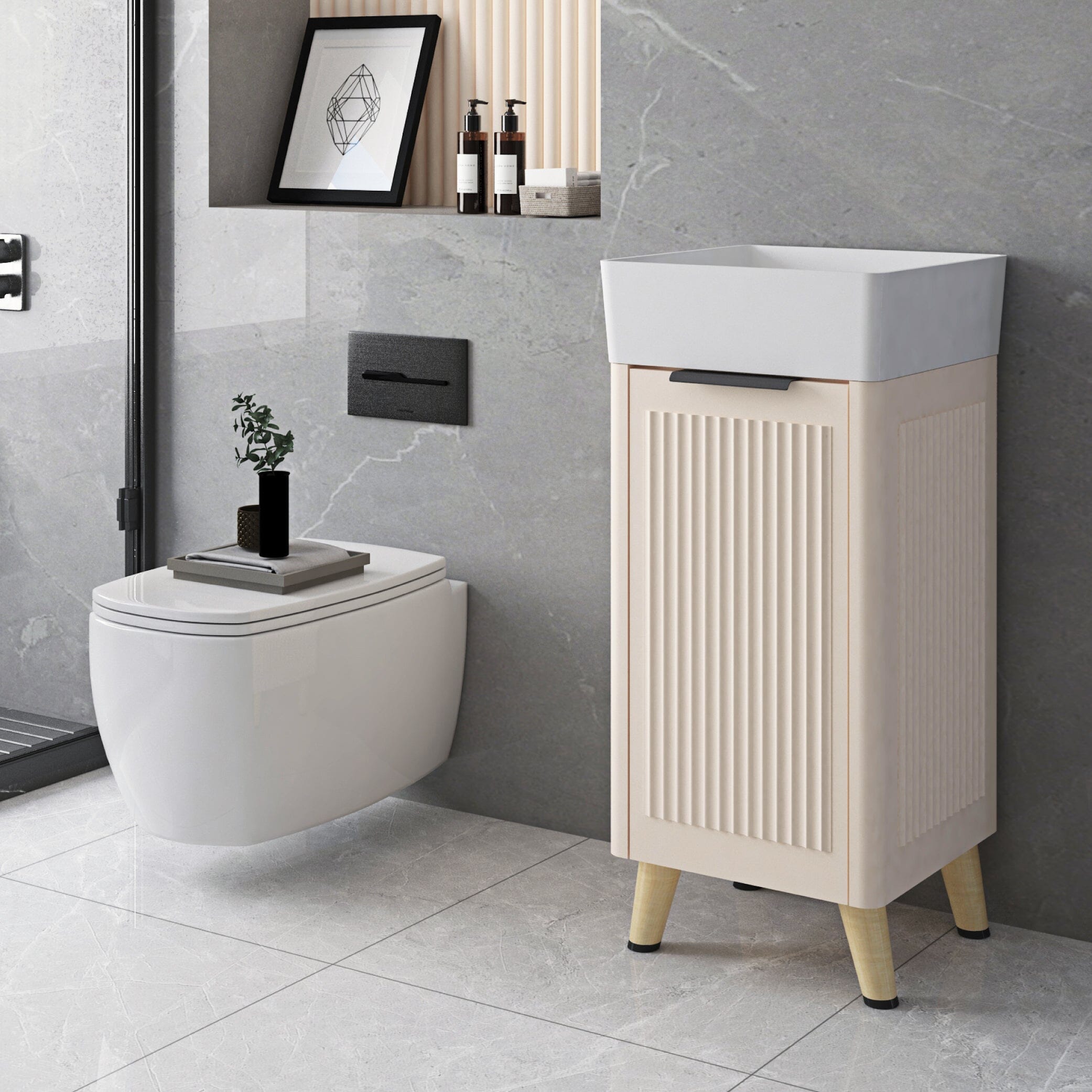 Lexi 400mm Fluted Freestanding Small Vanity Almond Arova