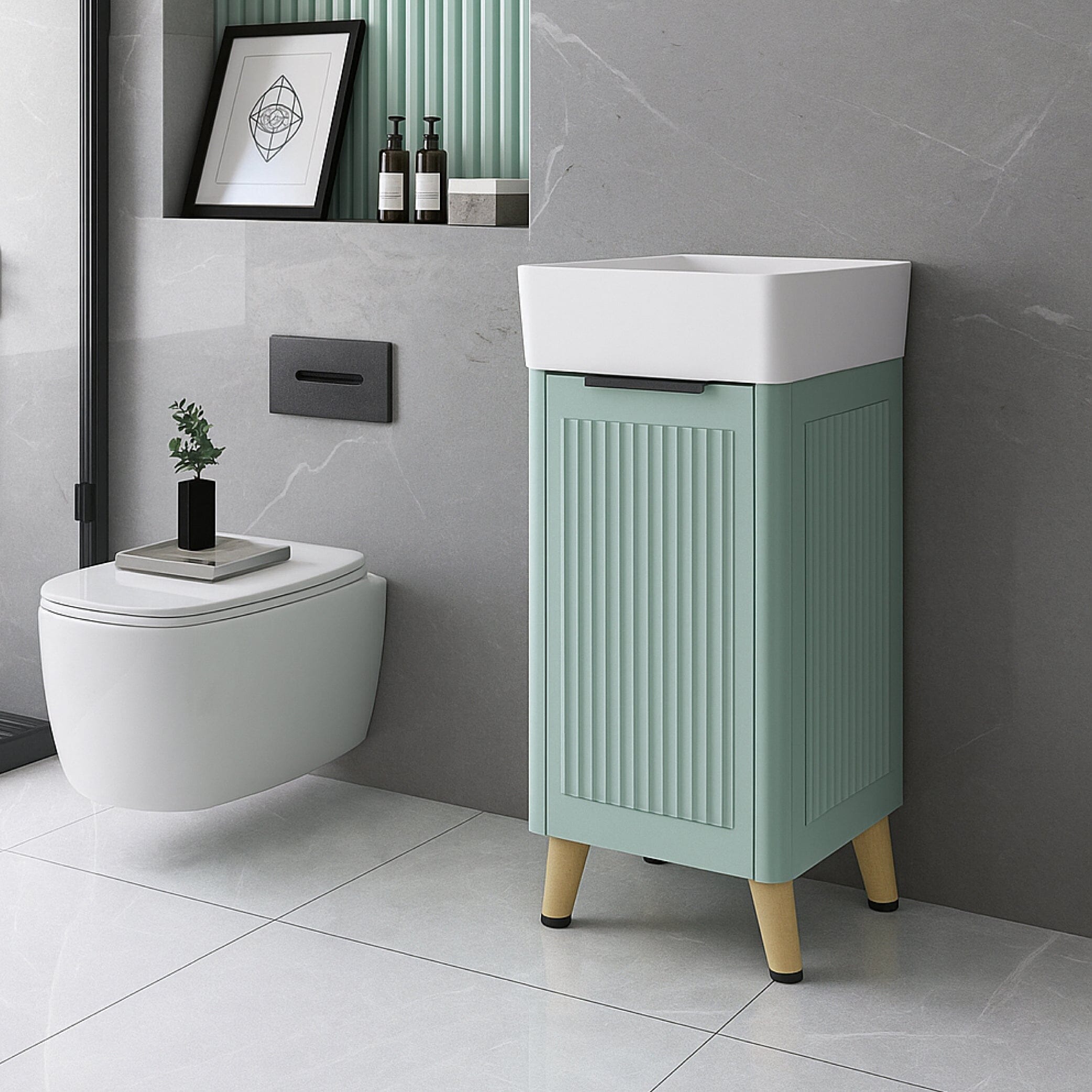 Lexi 400mm Fluted Freestanding Small Vanity Dusty Aqua Arova