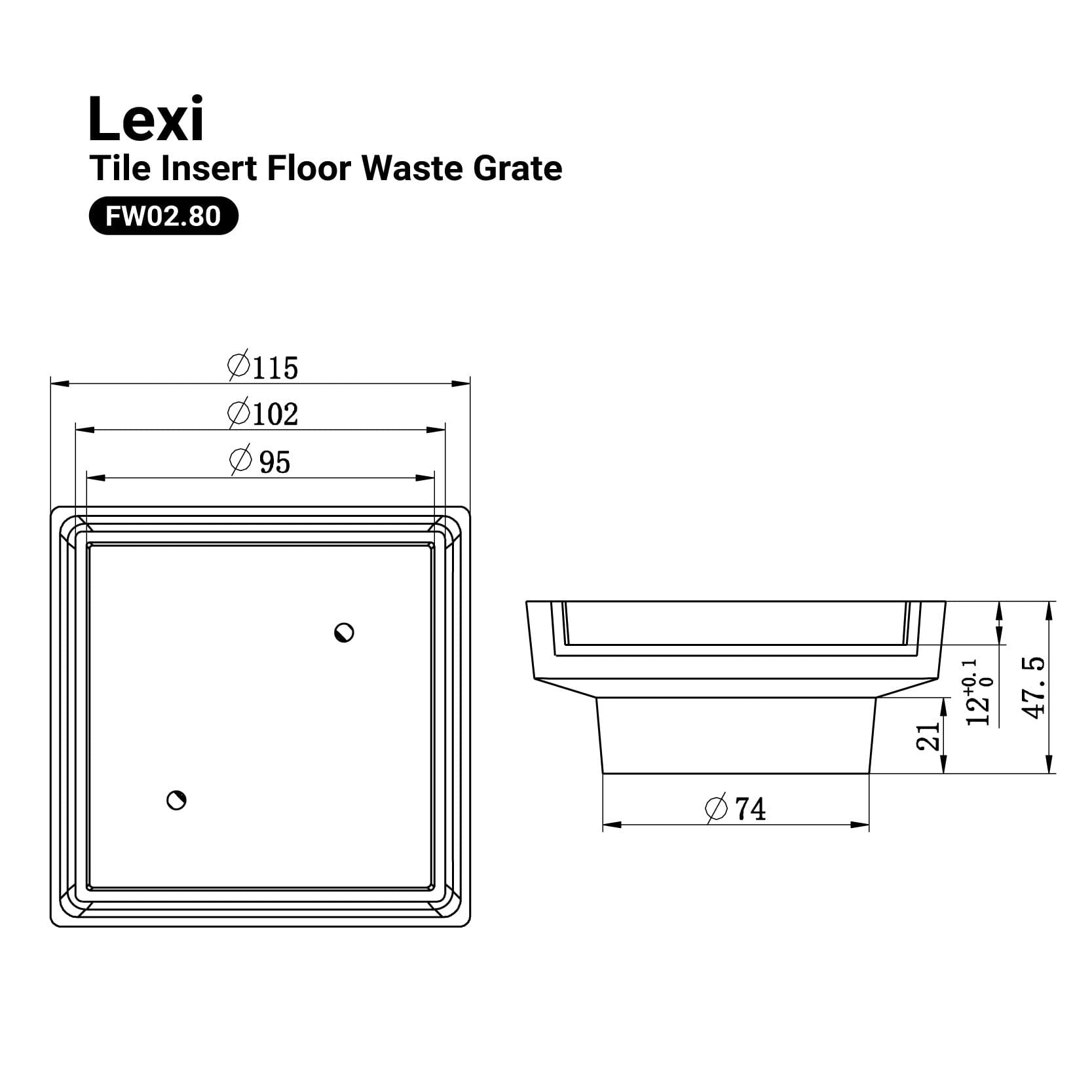 Lexi Square Tile Insert Floor Waste Grate Gunmetal Arova