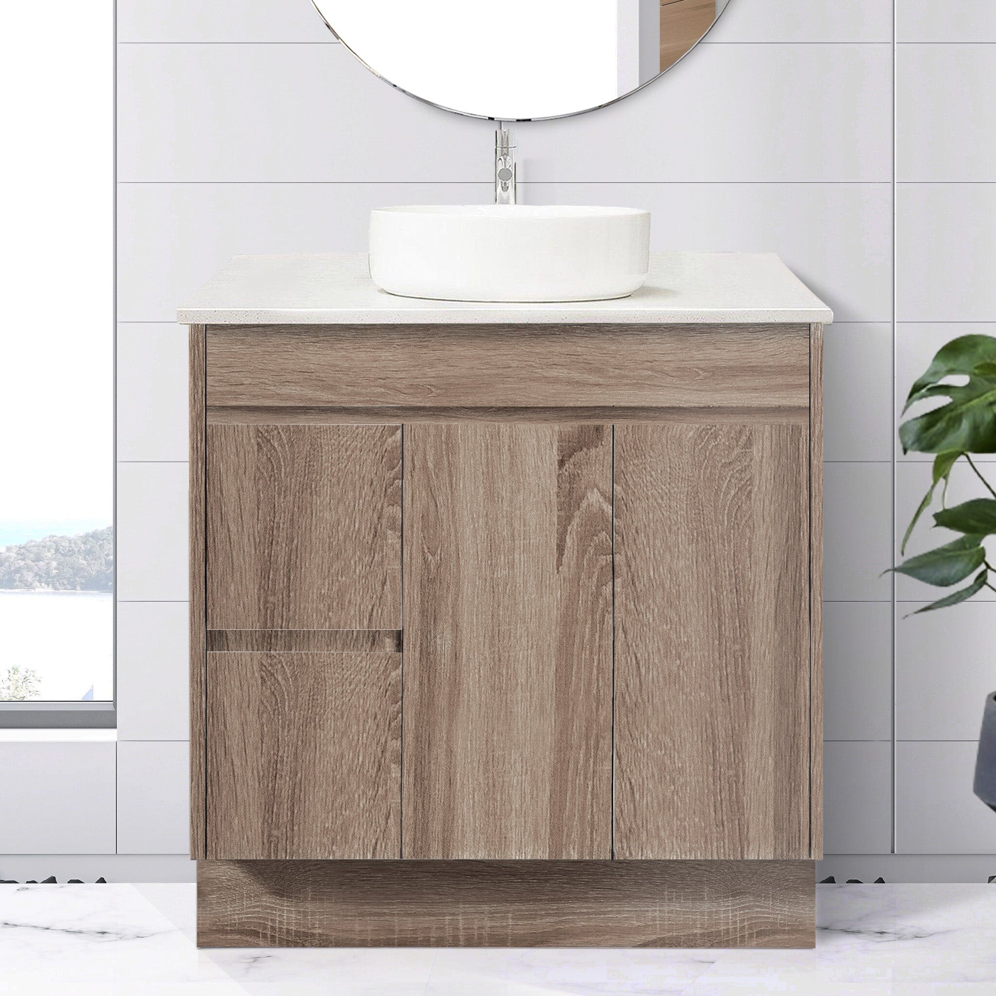 LOGAN 900mm Timber Vanity (Left Hand) + Bliss Stone Top AROVA