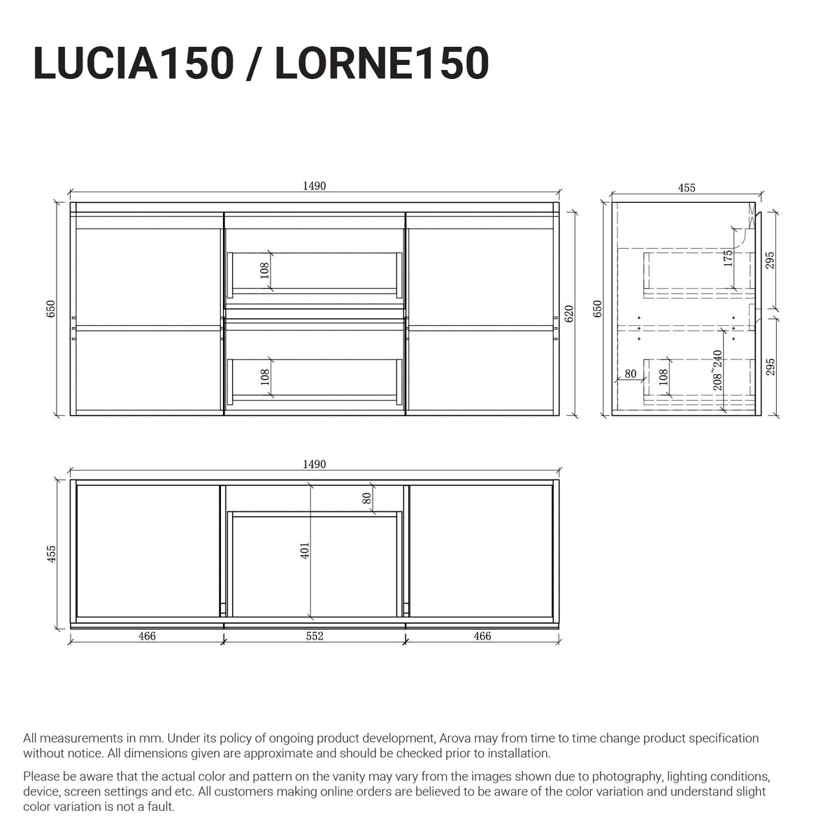 Lorne 1500mm Oak Timber Wall Hung Vanity Vanities Arova