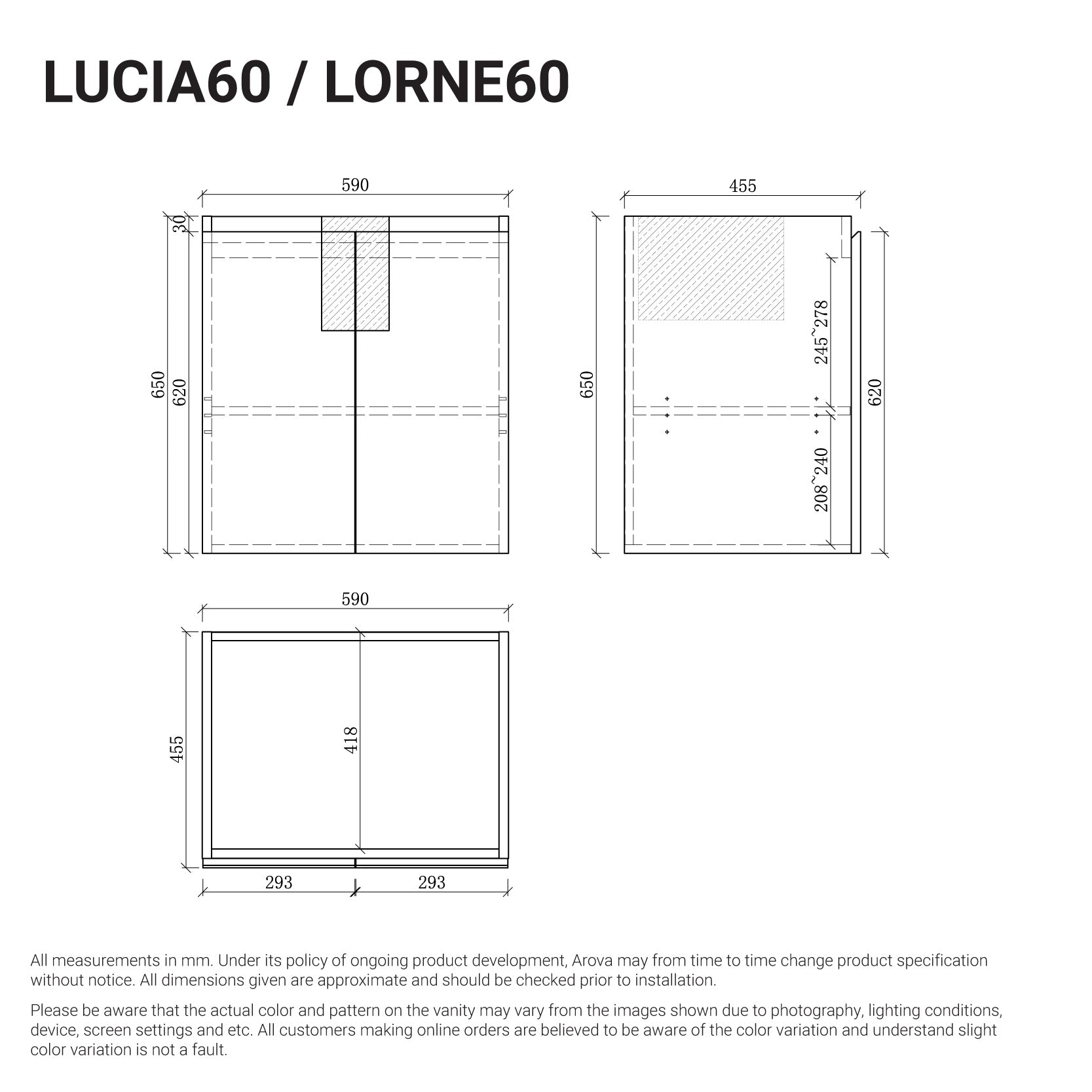 Lorne 600mm Oak Timber Wall Hung Vanity Vanities Arova