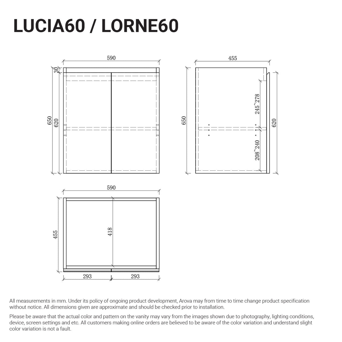 Lorne 600mm Oak Timber Wall Hung Vanity Vanities Arova
