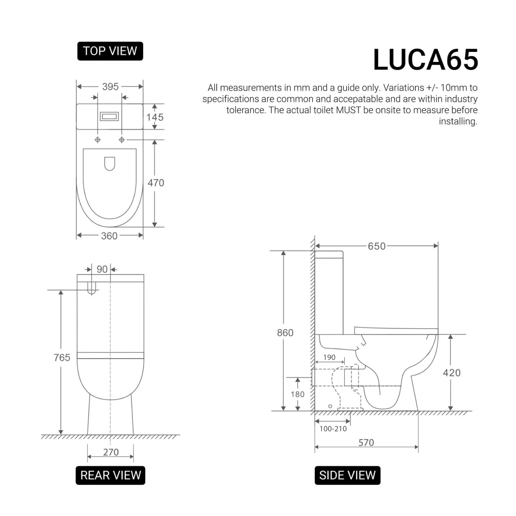 Luca65 Back to Wall Rimless Toilet Suite Toilets Arova