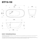 LUCCI 1500mm Oval Freestanding Bathtub Gloss White Baths AROVA