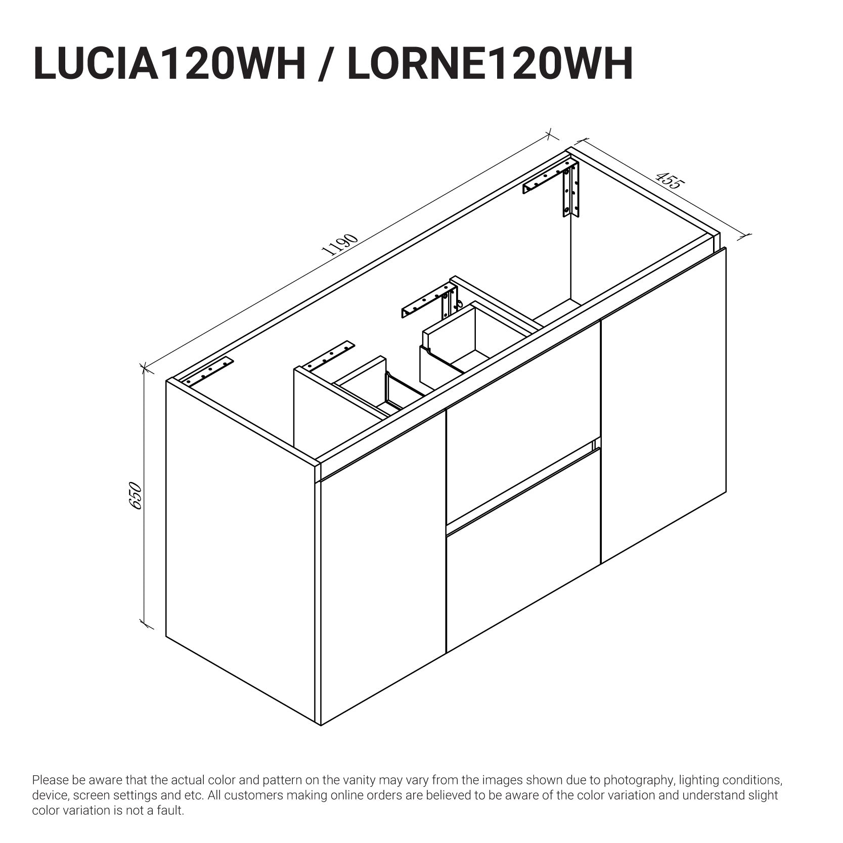 Lucia 1200mm Wall Hung Bathroom Vanity Matte White Vanities Arova
