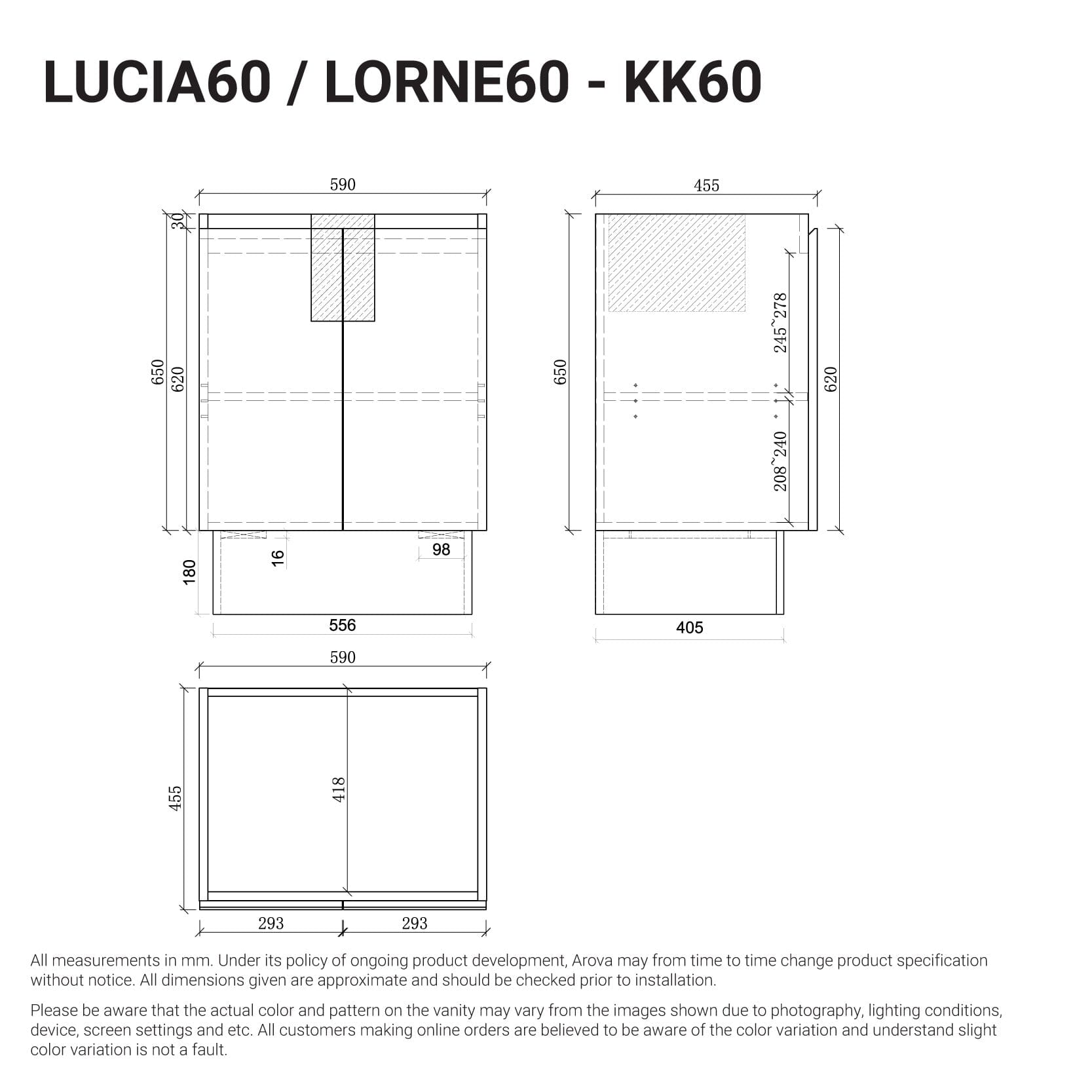 Lucia 600mm Freestanding Bathroom Vanity Matte White Arova