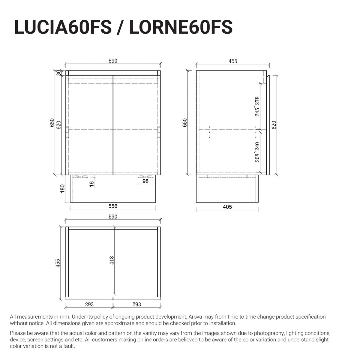 Lucia 600mm Freestanding Bathroom Vanity Matte White Arova