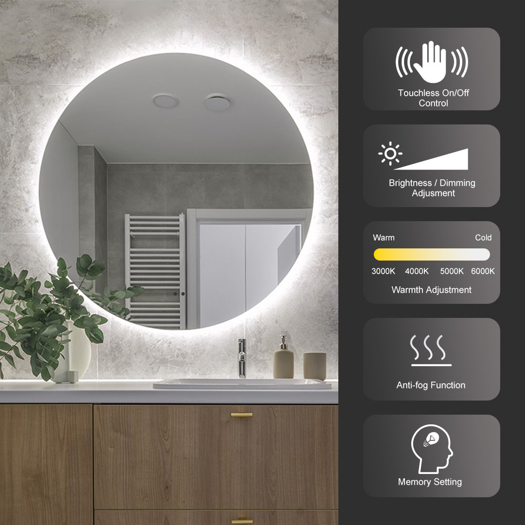 Luna 600mm Frameless Anti-Fog Dimmable Led Bathroom Mirror Round LED Mirror Arova
