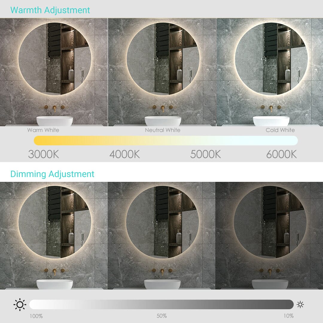 Luna 800mm Black Frame Anti-Fog Dimmable Led Bathroom Mirror Round LED Mirror Arova