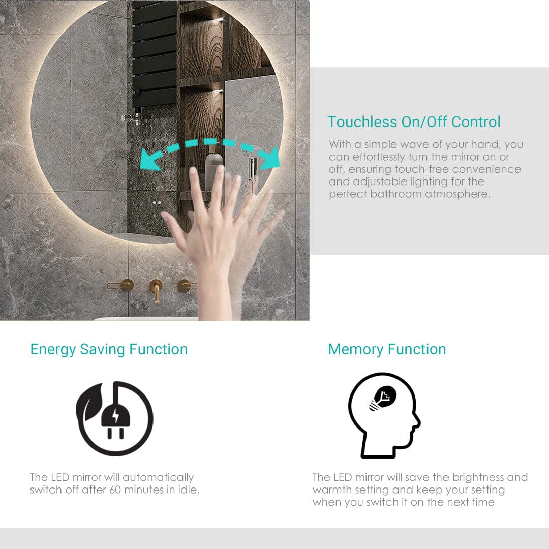 Luna 800mm Gold Frame Anti-Fog Dimmable Led Bathroom Mirror Round LED Mirror Arova