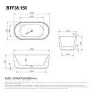 Mae 1500mm Oval Free Standing Bathtub Gloss White Baths Arova