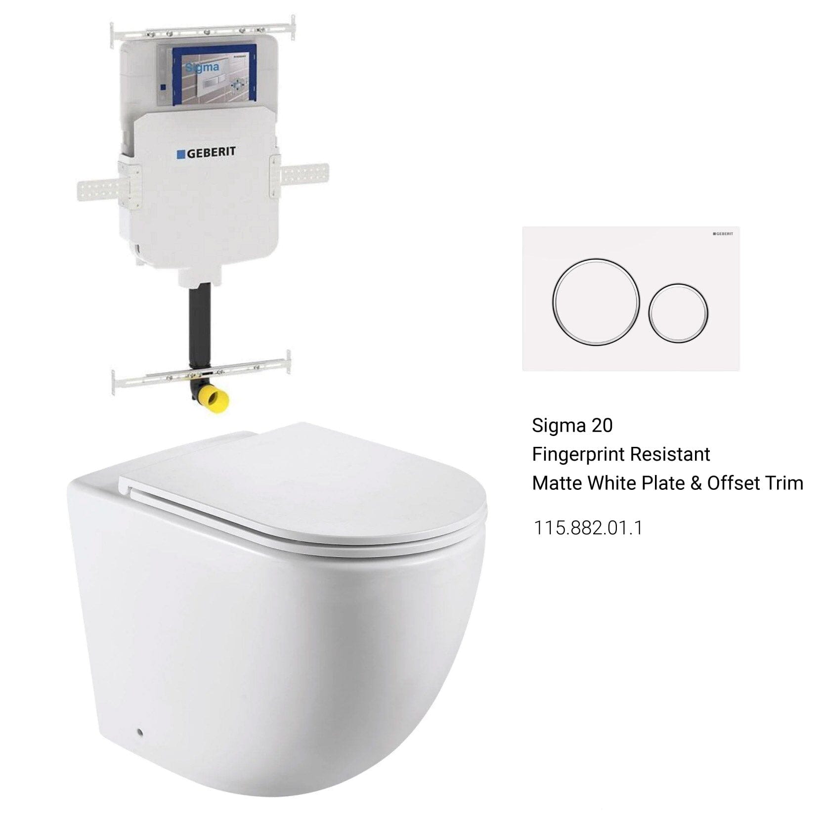 Max57 Rimless Tornado Floor Mount Toilet Pan Packaging - Geberit Sigma 8 Cistern & Button Toilets Arova Geberit Sigma 8 In Wall Toilet cistern - 109.795.00.1 Sigma 20 Fingerprint Resistant Matte White Plate & Offset Trim-115.882.01.1