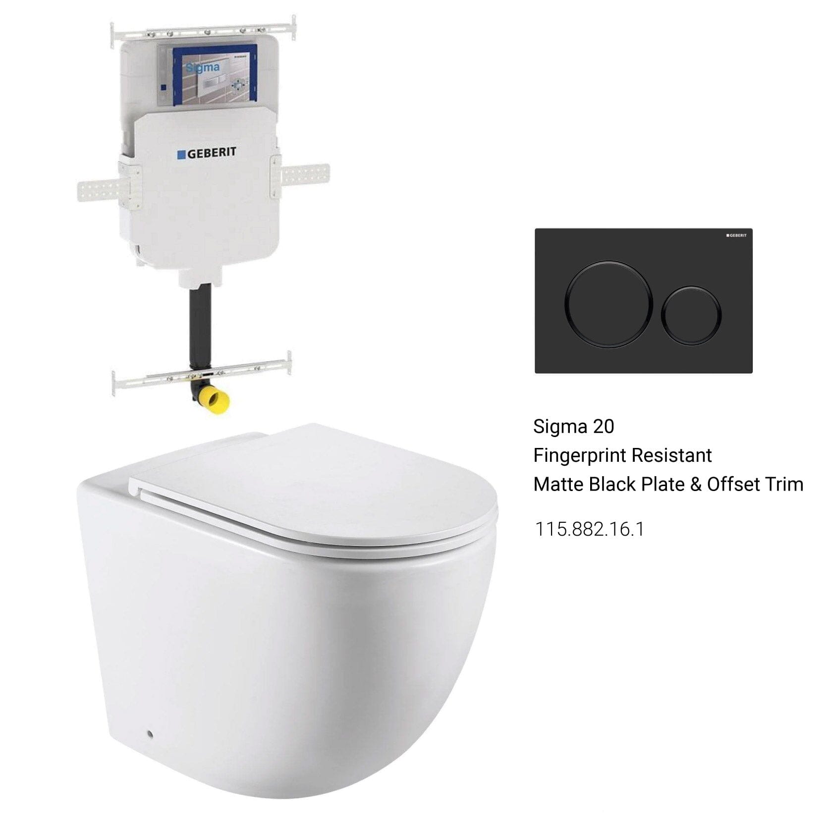 Max57 Rimless Tornado Floor Mount Toilet Pan Packaging - Geberit Sigma 8 Cistern & Button Toilets Arova Geberit Sigma 8 In Wall Toilet cistern - 109.795.00.1 Sigma 20 Fingerprint Resistant Matte Black Plate & Offset Trim-115.882.16.1