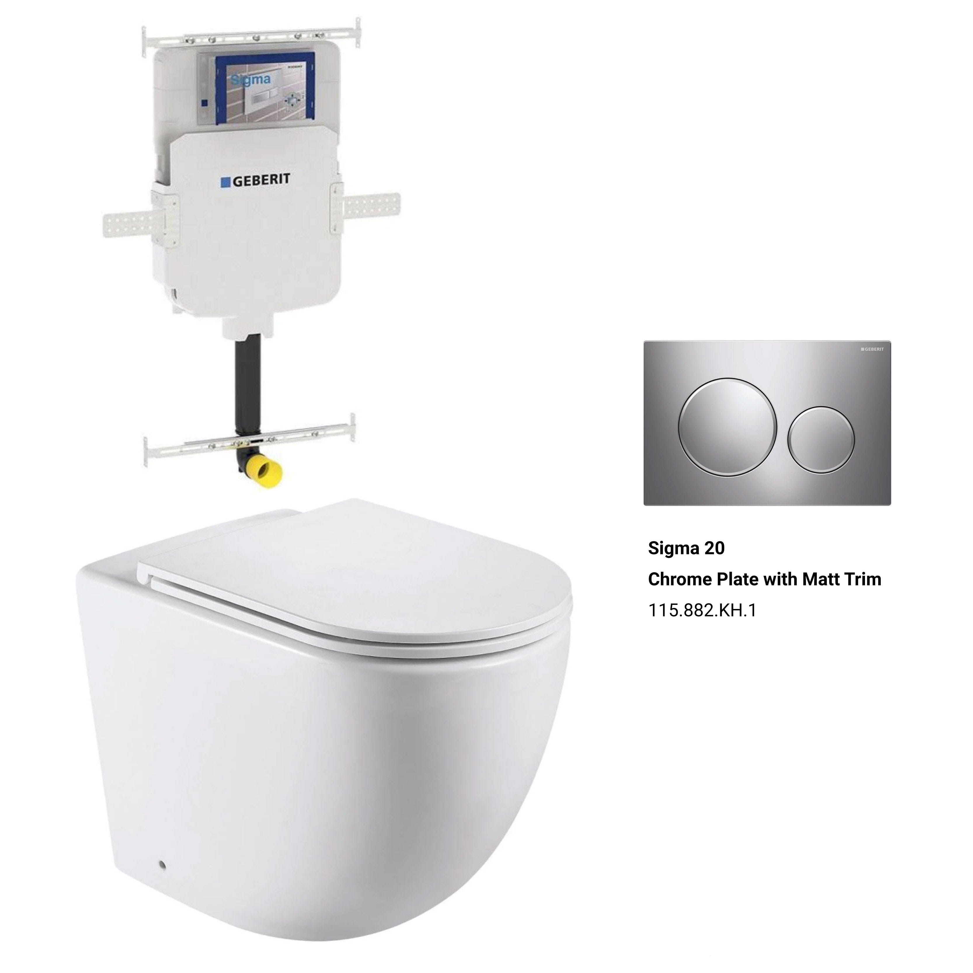 Max57 Rimless Tornado Floor Mount Toilet Pan Packaging - Geberit Sigma 8 Cistern & Round Button Toilets Arova Geberit Sigma 8 In Wall Toilet cistern - 109.795.00.1 Sigma 20 Chrome Plate with Matt Trim-115.882.KH.1