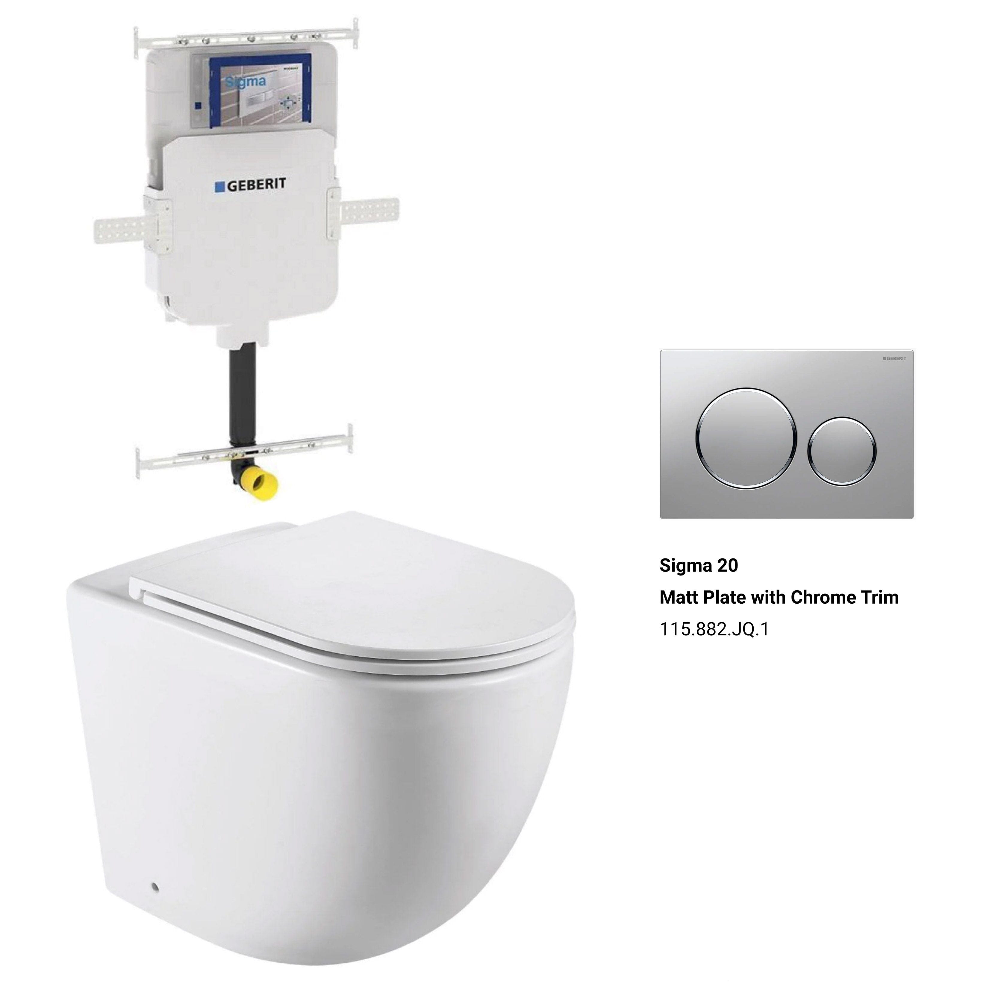 Max57 Rimless Tornado Floor Mount Toilet Pan Packaging - Geberit Sigma 8 Cistern & Round Button Toilets Arova Geberit Sigma 8 In Wall Toilet cistern - 109.795.00.1 Sigma 20 Matt Plate with Chrome Trim-115.882.JQ.1