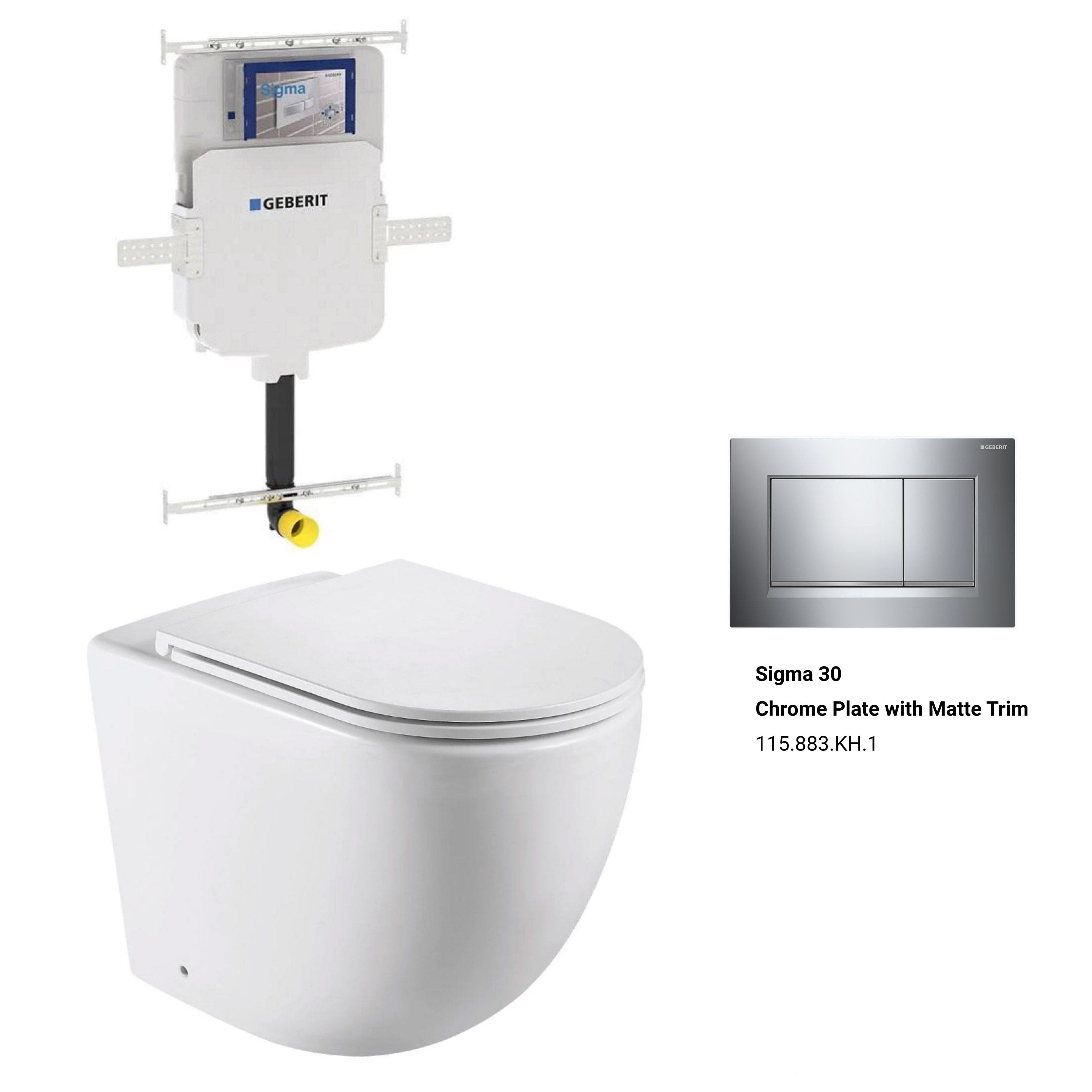 Max57 Rimless Tornado Floor Mount Toilet Pan Packaging - Geberit Sigma 8 Cistern & Square Button Toilets Arova Geberit Sigma 8 In Wall Toilet cistern - 109.795.00.1 Sigma 30 Chrome Plate with Matte Trim-115.883.KH.1