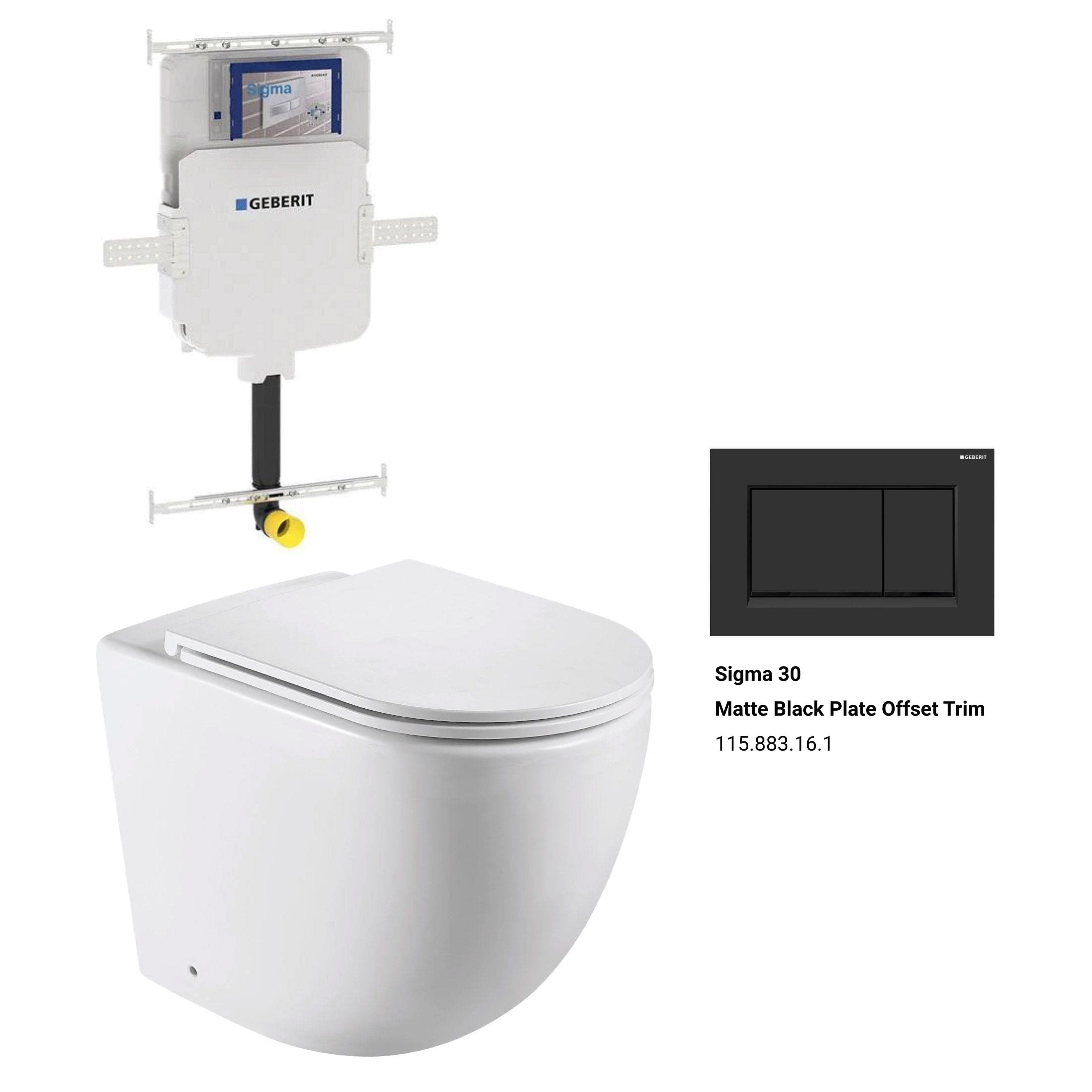 Max57 Rimless Tornado Floor Mount Toilet Pan Packaging - Geberit Sigma 8 Cistern & Square Button Toilets Arova Geberit Sigma 8 In Wall Toilet cistern - 109.795.00.1 Sigma 30 Matte Black Plate Offset Trim - 115.883.16.1