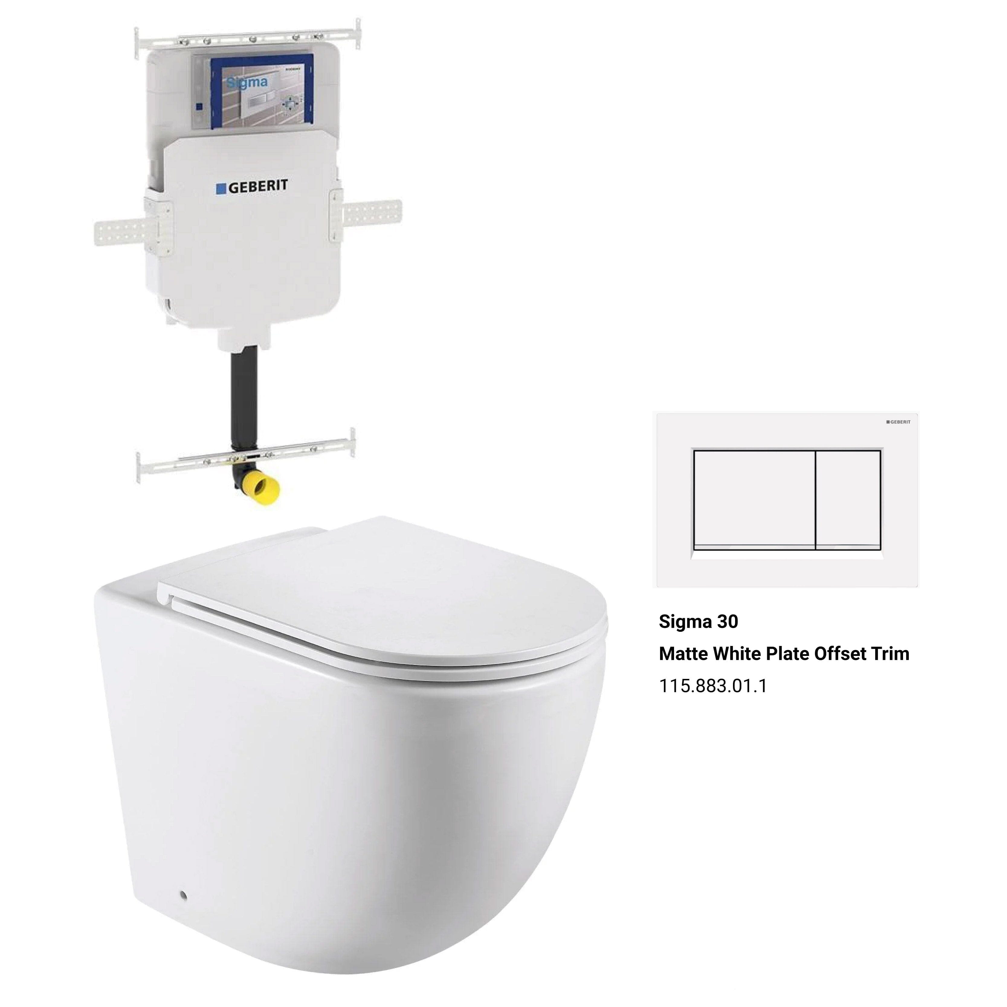 Max57 Rimless Tornado Floor Mount Toilet Pan Packaging - Geberit Sigma 8 Cistern & Square Button Toilets Arova Geberit Sigma 8 In Wall Toilet cistern - 109.795.00.1 Sigma 30 Matte White Plate Offset Trim - 115.883.01.1