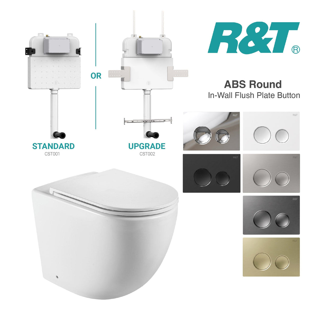 Max57 Rimless Tornado Toilet Package - R&T Cistern & ABS Round Button Toilets Arova