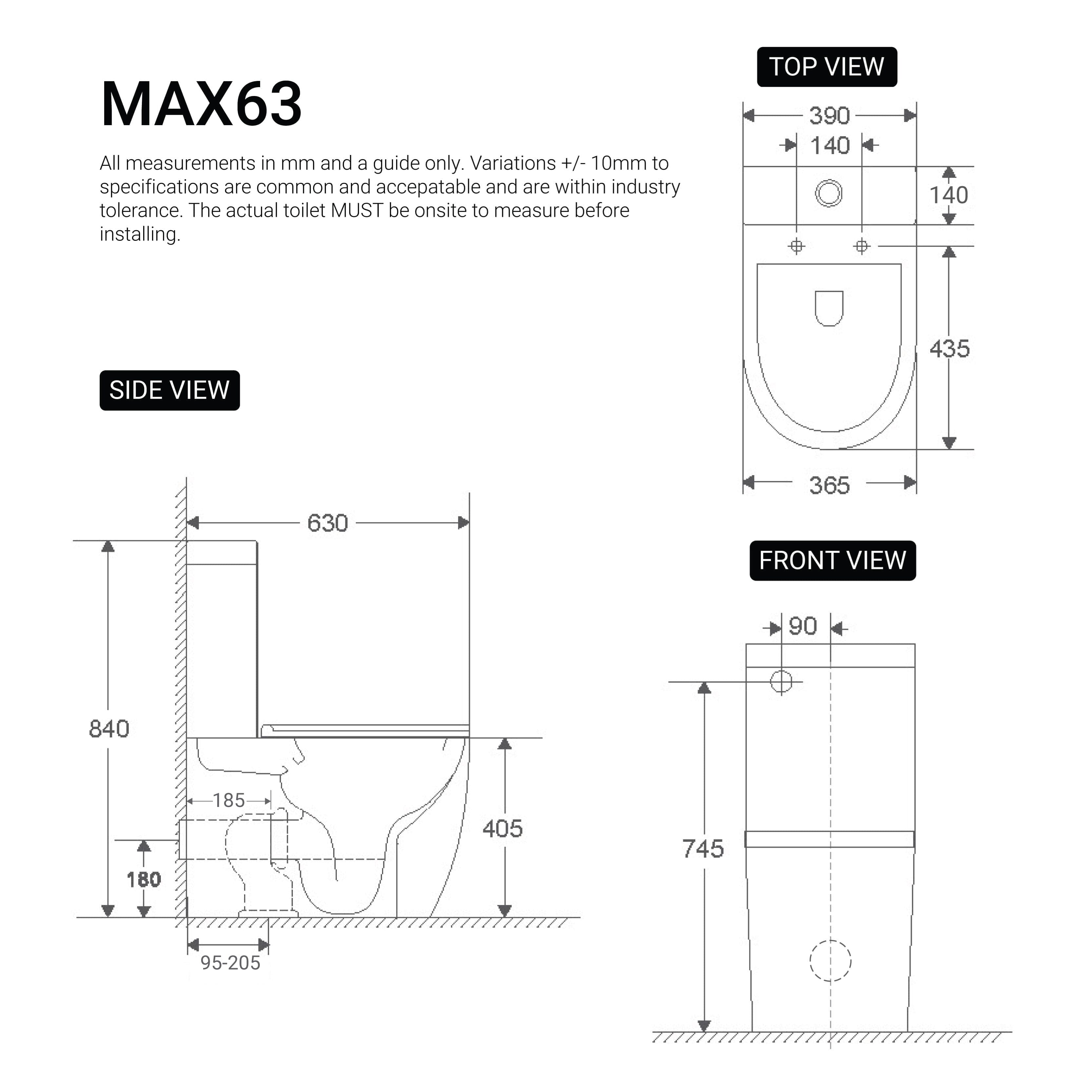 Max63 Rimless Tornado Compact Back to Wall Toilet Toilets Arova