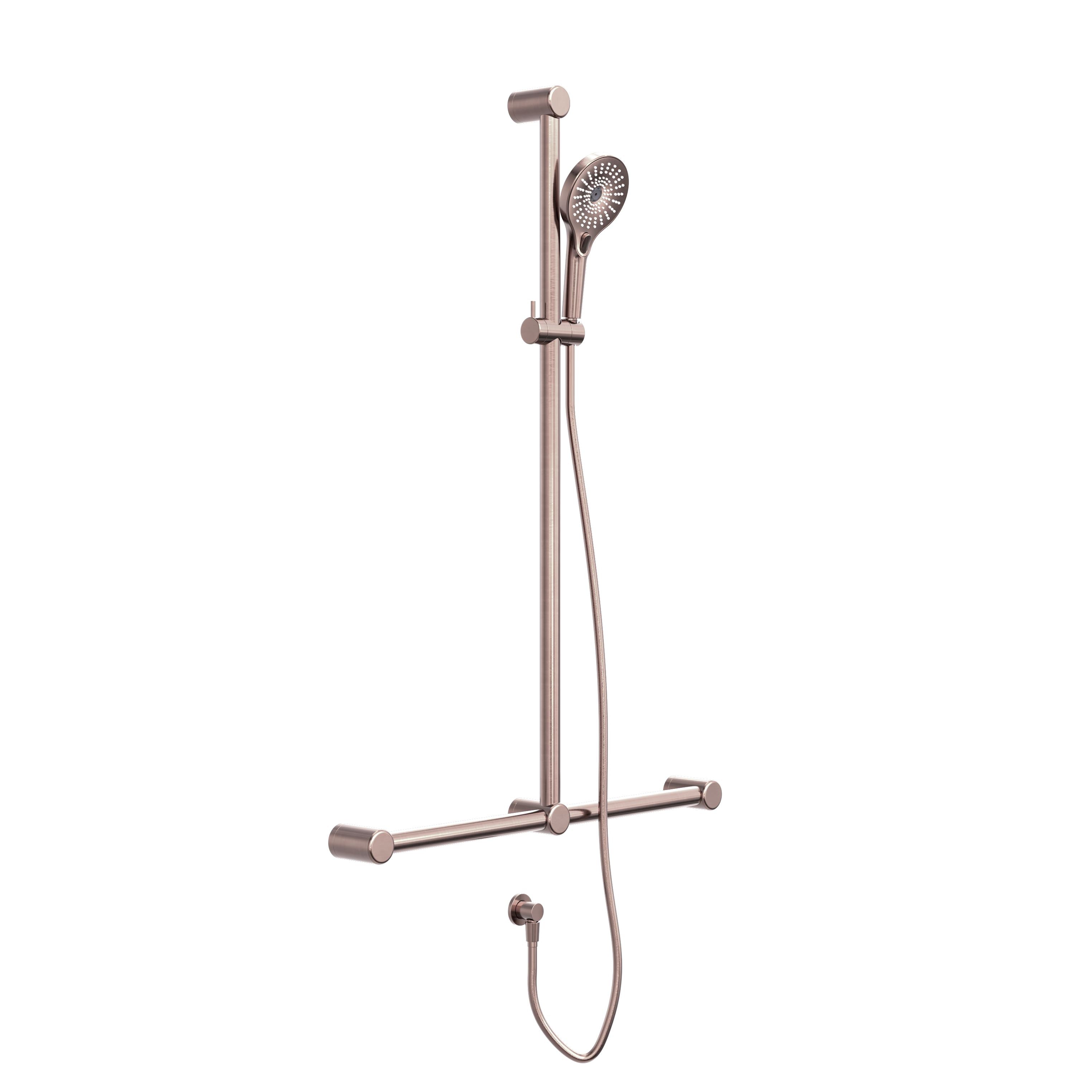 MECCA CARE 32MM T BAR GRAB RAIL AND ADJUSTABLE SHOWER SET 1100X750MM BRUSHED BRONZE (NRCS006BZ) Showers Nero
