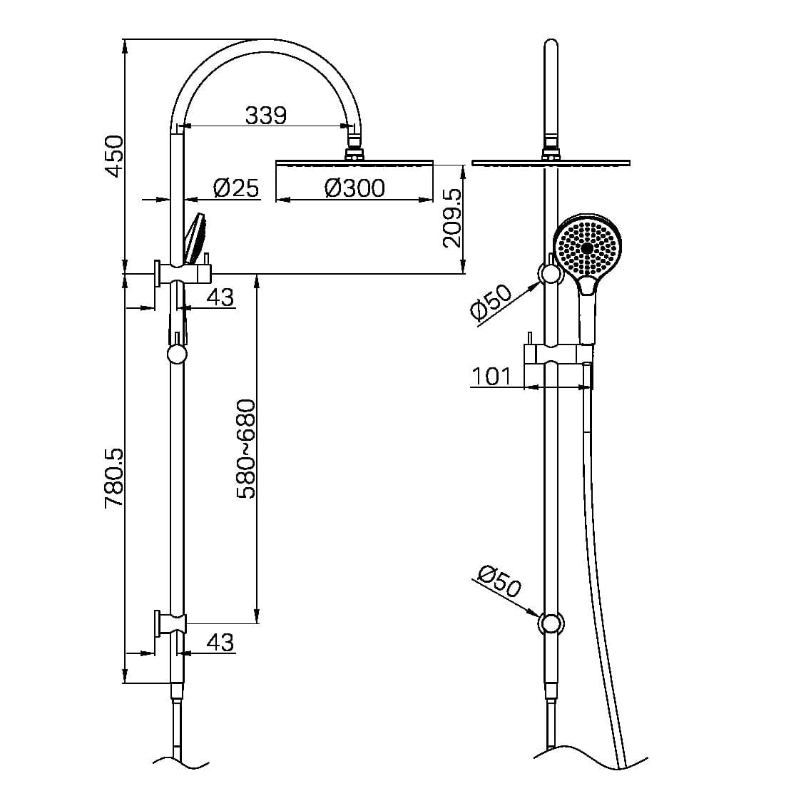 MECCA TWIN SHOWER WITH AIR SHOWER II BRUSHED BRONZE NR221905HBZ Showers Nero