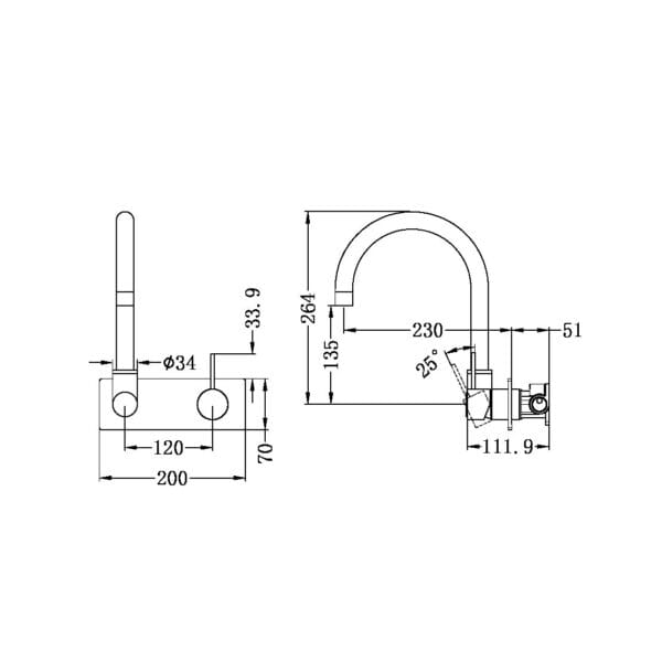 MECCA Wall Basin Mixer Swivel Spout Only Chrome Tapware Nero