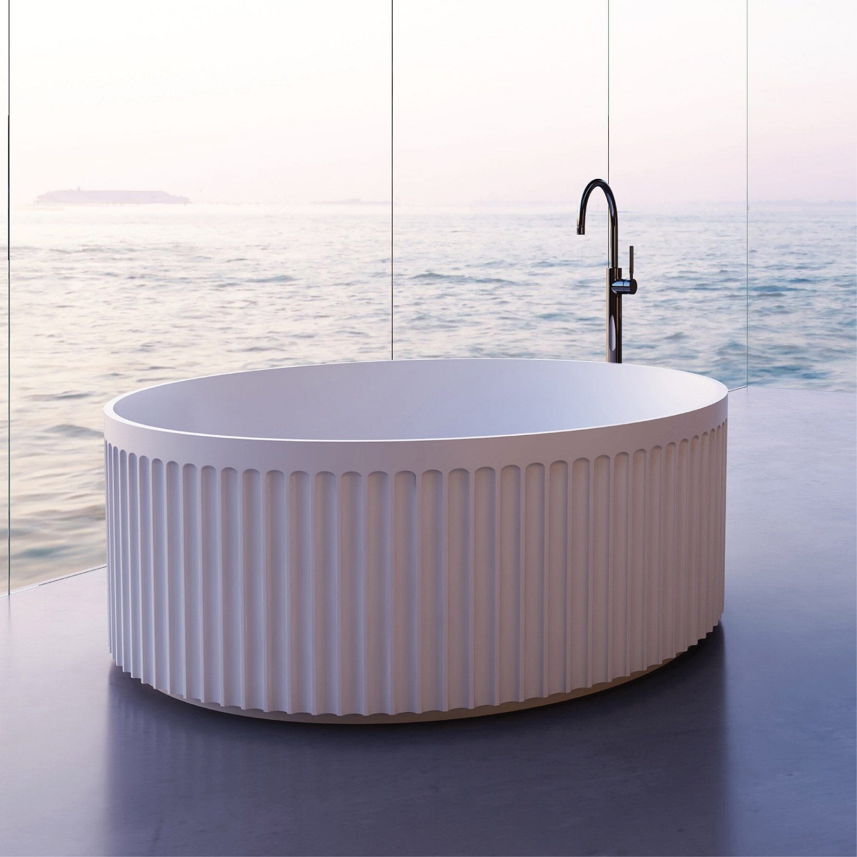 MELO 1350mm Round Fluted Freestanding Bathtub Matte White Baths AROVA