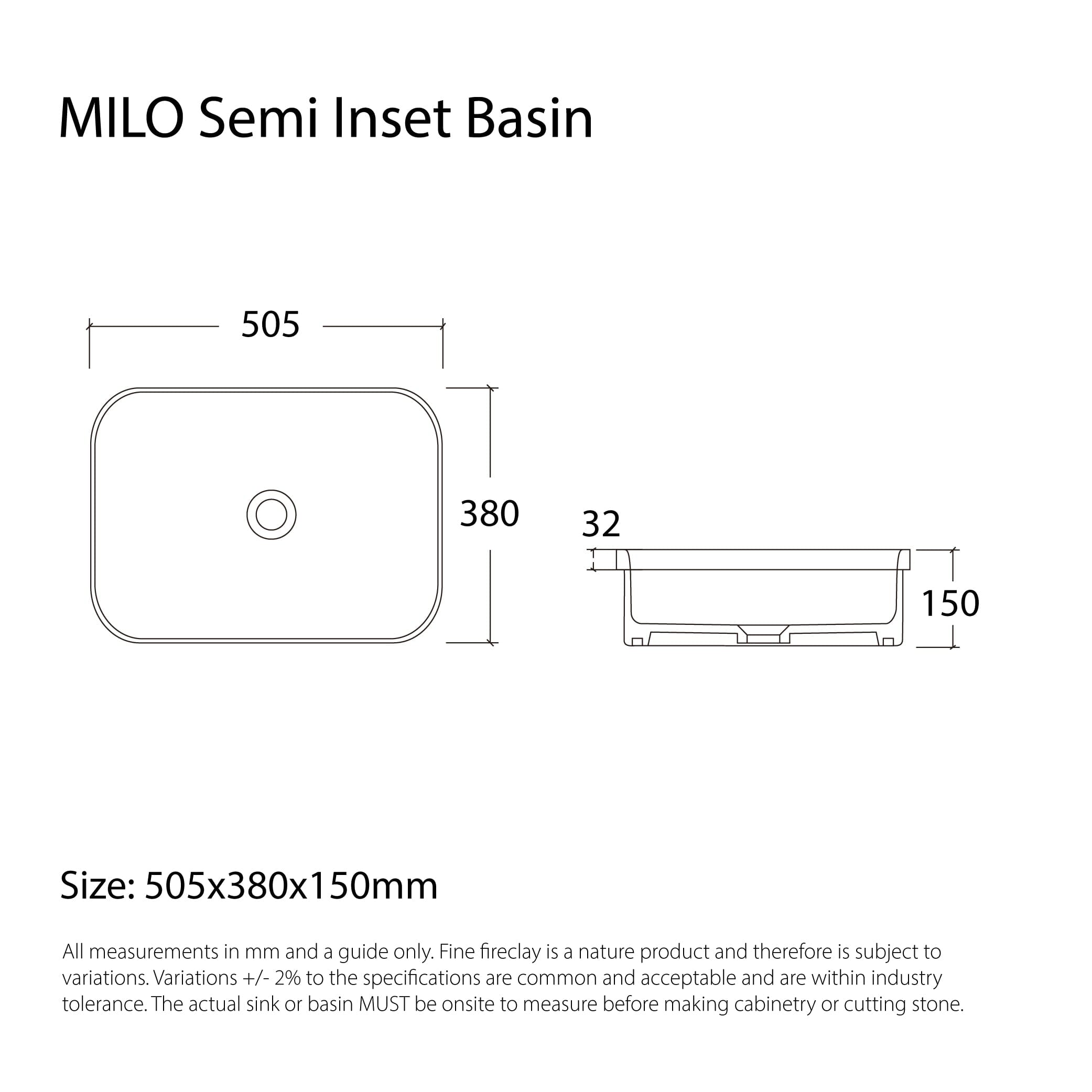 MILO Semi Inset Basin Gloss White Basins Arova