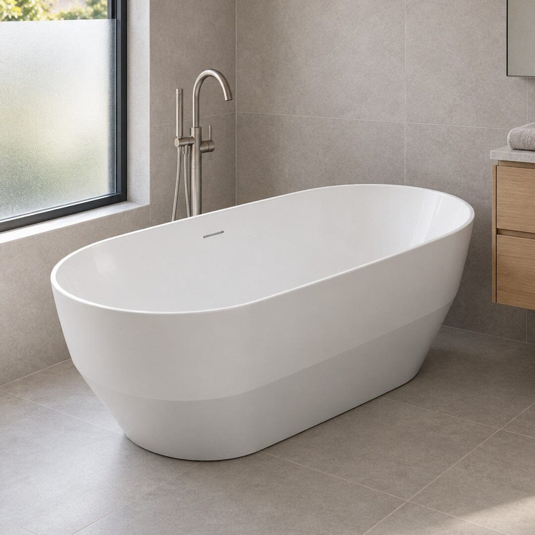 Mona 1500mm Freestanding Bath with Overflow Acrylic Gloss White Baths Arova