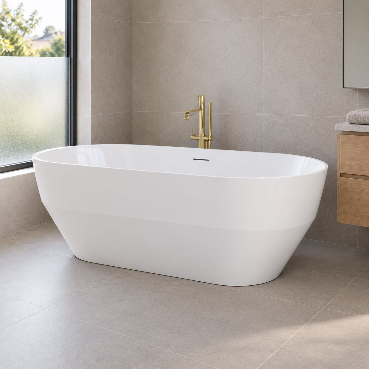 Mona 1500mm Freestanding Bath with Overflow Acrylic Gloss White Baths Arova