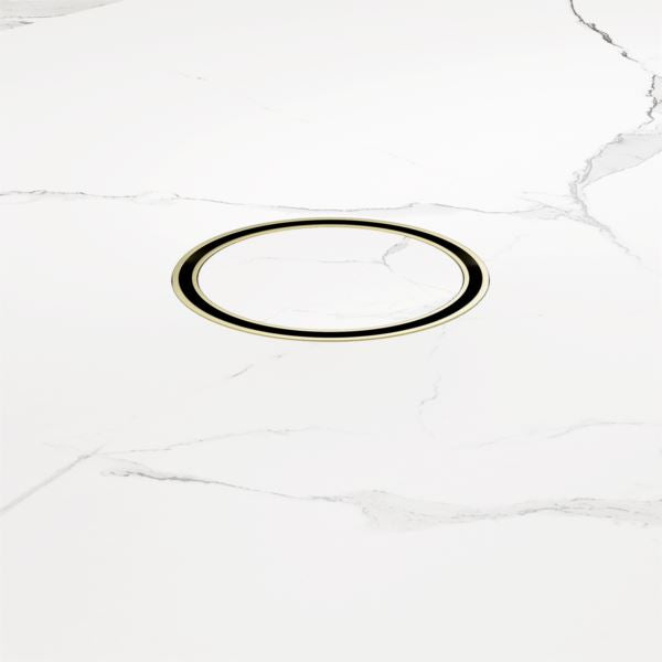 Nero 100mm Round Tile Insert Floor Waste 50mm Outlet Brushed Gold NRFW003BG Shower Grate Nero
