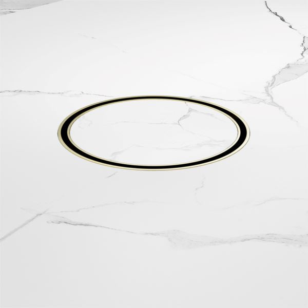 Nero 130mm Round Tile Insert Floor Waste 80mm Outlet Brushed Gold NRFW004BG Shower Grate Nero