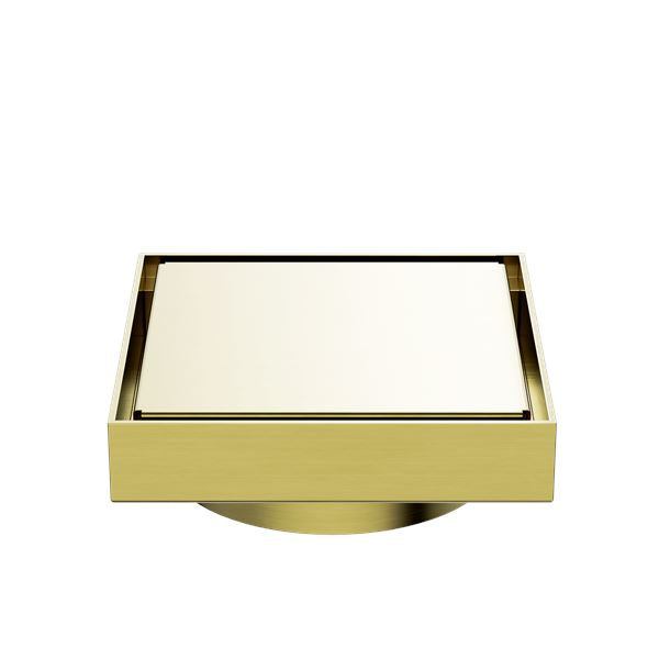 Nero 130mm Square Tile Insert Floor Waste 100mm Outlet Brushed Gold NRFW008BG Shower Grate Nero