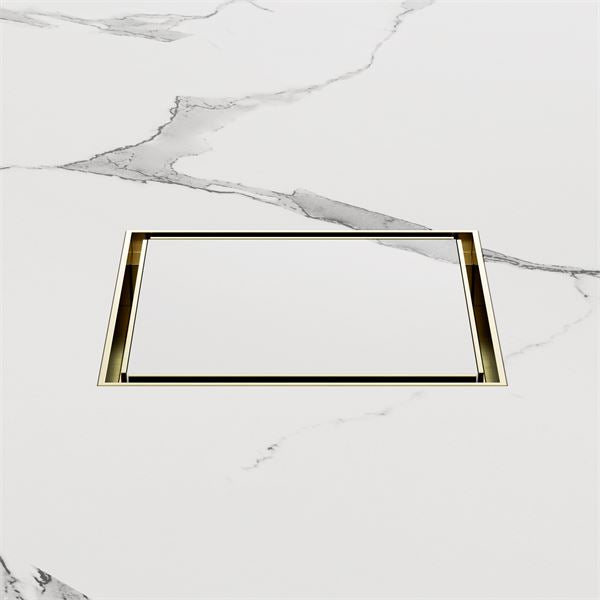 Nero 130mm Square Tile Insert Floor Waste 80mm Outlet Brushed Gold NRFW007BG Shower Grate Nero