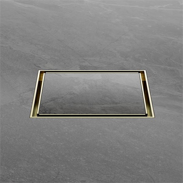Nero 130mm Square Tile Insert Floor Waste 80mm Outlet Brushed Gold NRFW007BG Shower Grate Nero