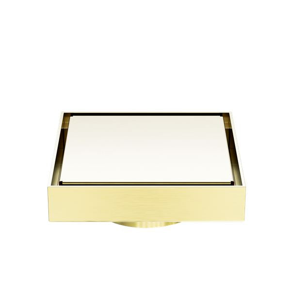 Nero 130mm Square Tile Insert Floor Waste 80mm Outlet Brushed Gold NRFW007BG Shower Grate Nero
