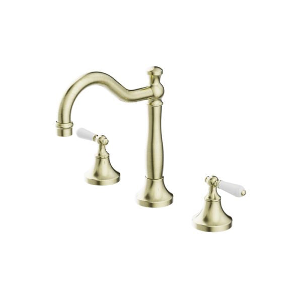Nero York Basin Set with White Porcelain Lever Aged Brass Tapware Nero