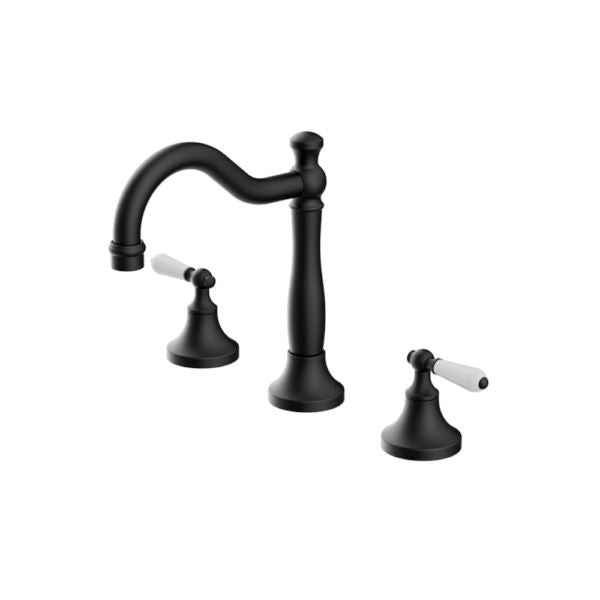 Nero York Basin Set with White Porcelain Lever Matt Black Tapware Nero